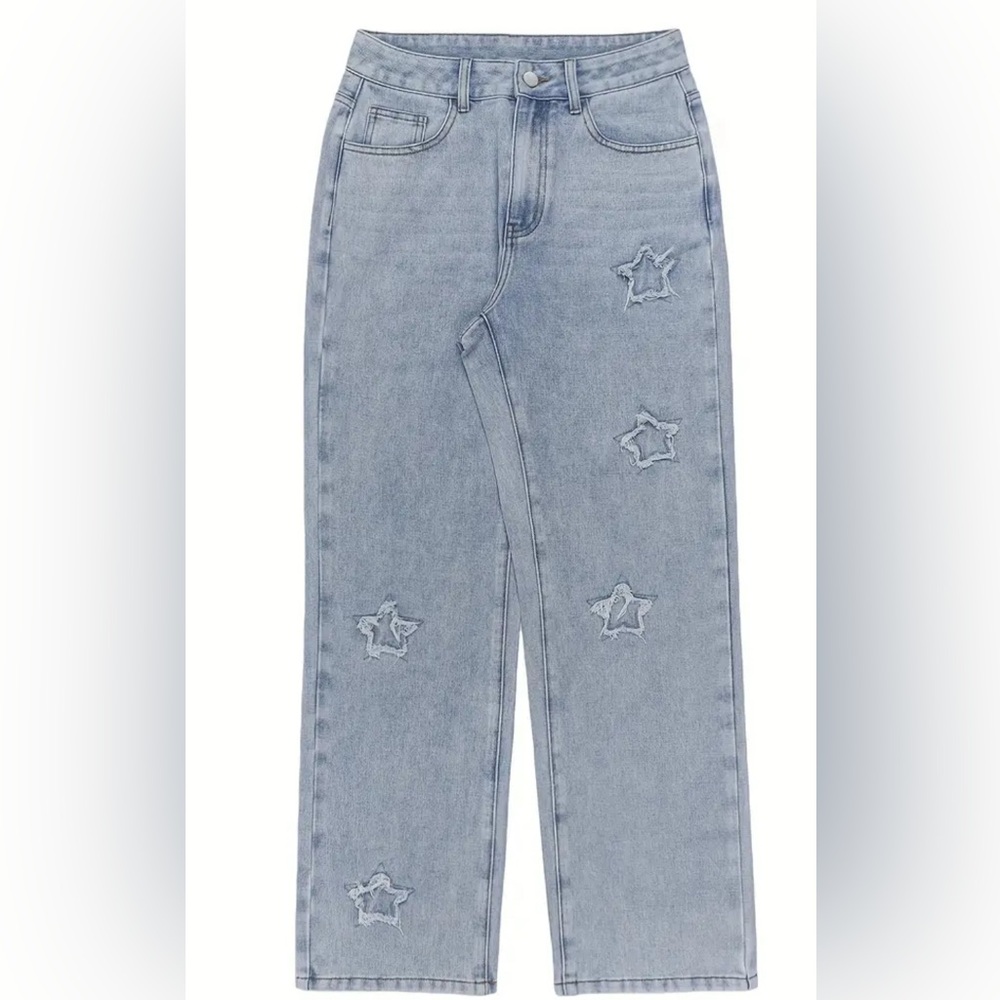Y2K Star Embroidered Jeans | Light Wash | Size M